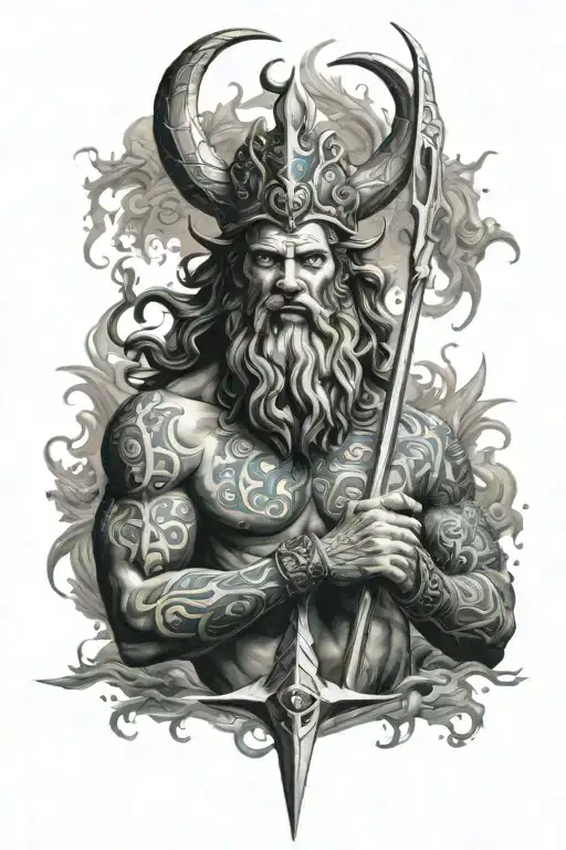 Poseidon holding a trident tattoo design idea