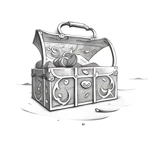 treasure chest on top of corral tattoo design idea