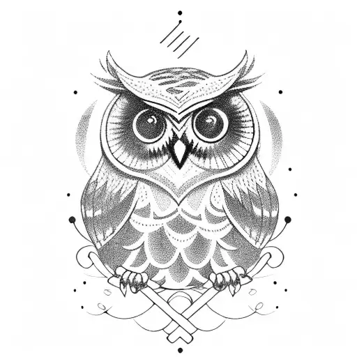 owl and peonies  tattoo design idea