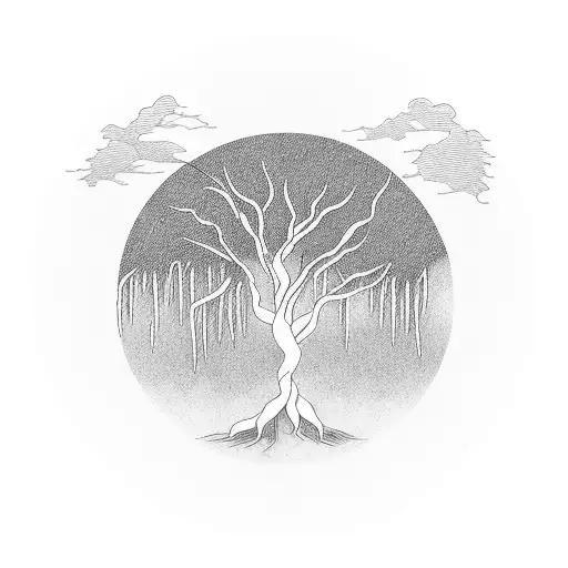 weeping willow tree with roots in a circle tattoo minimalistic simple tattoo design idea