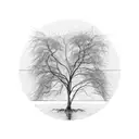 weeping willow tree with roots in a circle minimalistic simple tattoo design idea