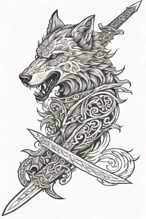 Sword Wolf tattoo design idea