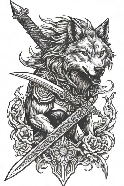 Sword Wolf tattoo design idea