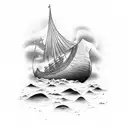 A viking ship sailing through a sea of Japanese cherry blossoms, with scary gothic creatures lurking in the background tattoo design idea