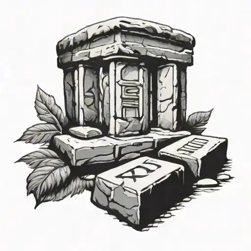 Stonehenge type stone with 2 Roman numeral birthdays carved into it tattoo design idea