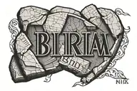 large stone with 2 Roman numeral birthdays carved into it tattoo design idea