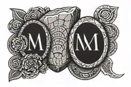 large stone with 2 Roman numeral birthdays carved into it tattoo design idea