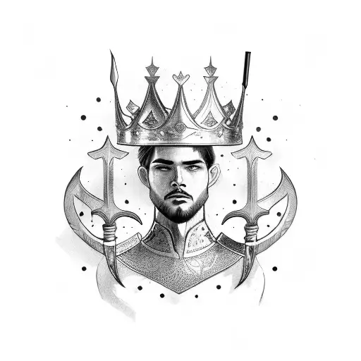 young king wearing crown holding sword tattoo design idea
