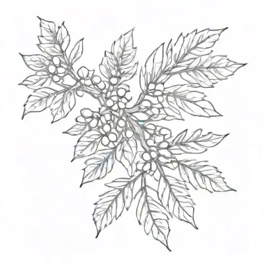 pine tree branch and mountain laurel leaves tattoo design idea