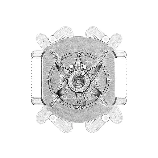 An armband tattoo featuring an electric circuit design with wooden gears and glass lenses intertwined tattoo design idea
