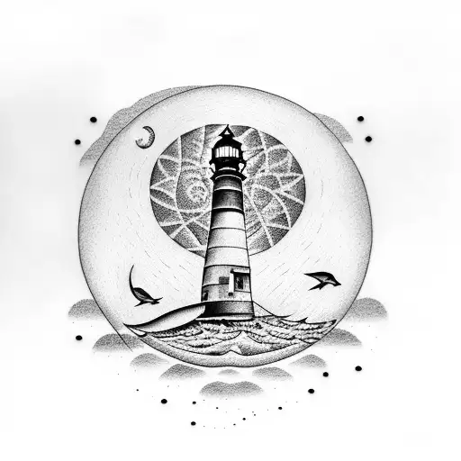 beach, lighthouse, full moon  tattoo design idea