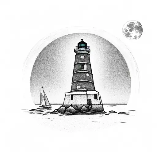 beach, lighthouse, full moon  tattoo design idea