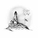 beach, lighthouse, moon  tattoo design idea