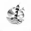 beach, lighthouse, moon  tattoo design idea