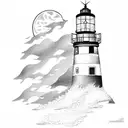 beach, lighthouse, moon  tattoo design idea