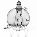 beach, lighthouse, moon  tattoo design idea