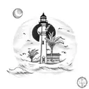 beach, lighthouse, full moon  tattoo design idea