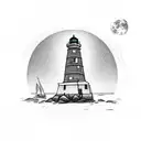 beach, lighthouse, full moon  tattoo design idea