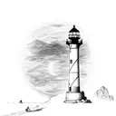 beach, lighthouse, full moon  tattoo design idea
