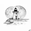 beach, lighthouse, full moon  tattoo design idea