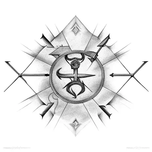 3 detailed hunting arrows pointing same direction, biblical cross in background, the numbers 04,16, and 22 tattoo design idea