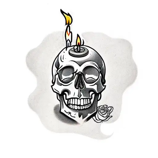a skull with a candle melting over it tattoo design idea