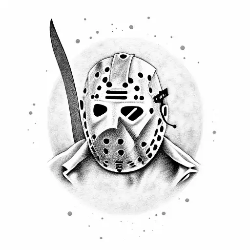A machete with Jason Voorhees mask inside tattoo design idea