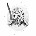 A machete with Jason Voorhees mask inside tattoo design idea