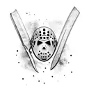 A machete with Jason Voorhees mask inside tattoo design idea