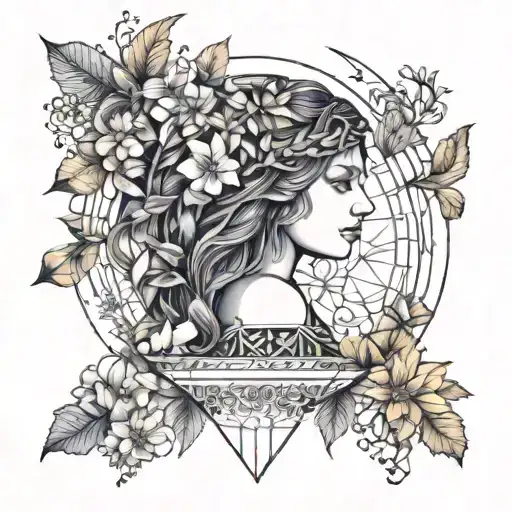 danu goddess and wildflowers tattoo design idea