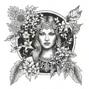 danu goddess and wildflowers tattoo design idea