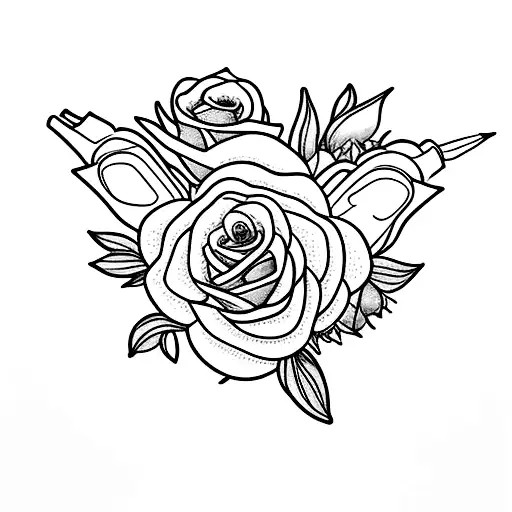 gin bottle labled XXX as a vase full of flowers tattoo design idea