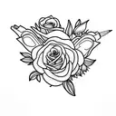 gin bottle labled XXX as a vase full of flowers tattoo design idea