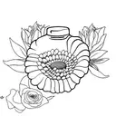 gin bottle labled XXX as a vase full of flowers tattoo design idea