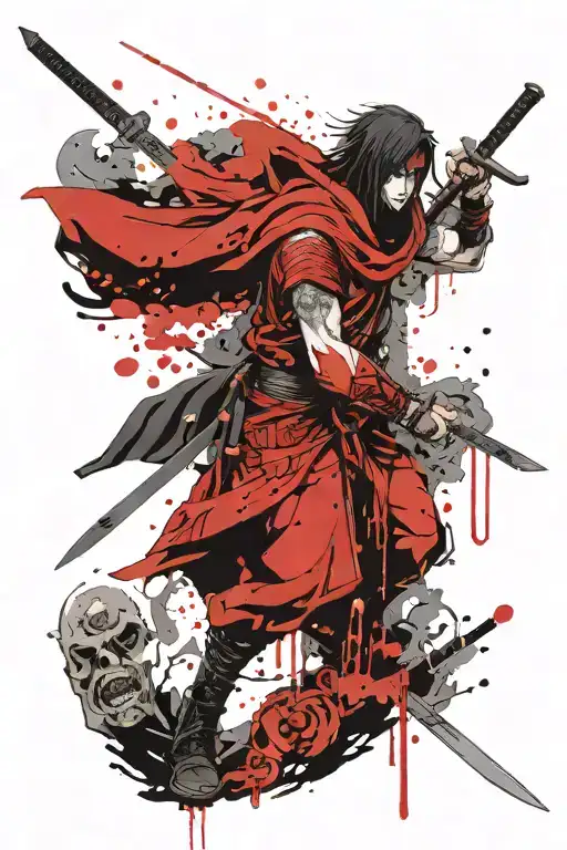 Assassins believe in Ahura Mazda With Katana stand in Front tattoo design idea