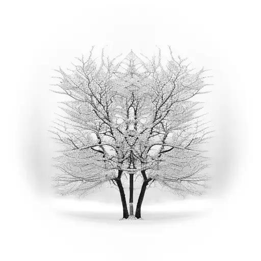 The empty spaces between the branches and leaves of the trees form the optical illusion of a tiger walking in the forest tattoo design idea