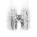 The empty spaces between the branches and leaves of the trees form the optical illusion of a tiger walking in the forest tattoo design idea