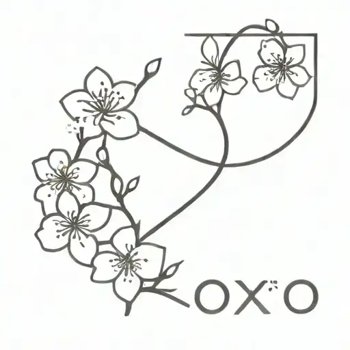 XO and cherry blossoms tattoo design idea