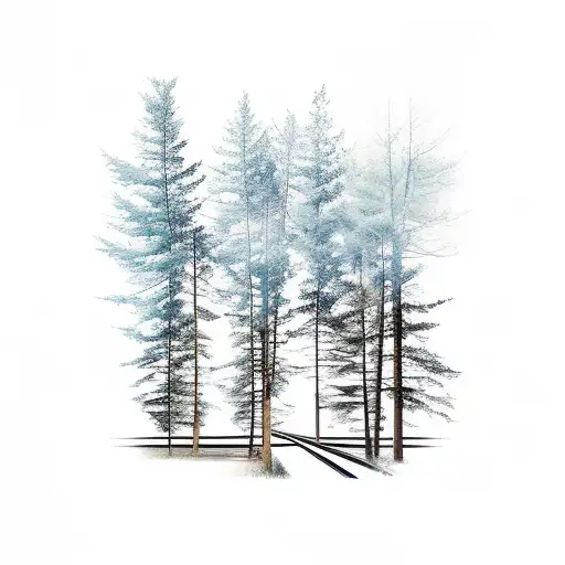 train engine on track coming out of trees tattoo design idea