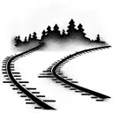 train engine on track coming out of woods tattoo design idea