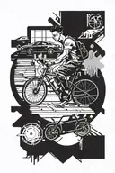 A dynamic tattoo of a student studying in a gym environment, surrounded by car and bicycle motifs tattoo design idea