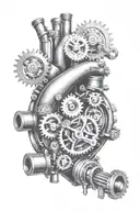 A mechanical heart with gears and pistons, symbolizing the client's passion for car mechanics and gym workouts tattoo design idea