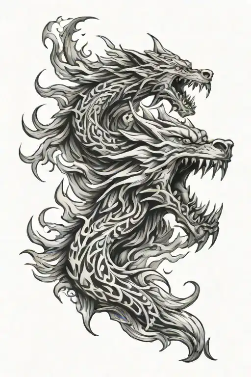 wolf dragon breathing fire tattoo design idea