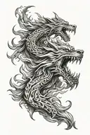 wolf dragon breathing fire tattoo design idea