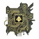 Black and metal gold parts motherboard  ATX cpu ram 12 pin power connector golden paths tattoo design idea