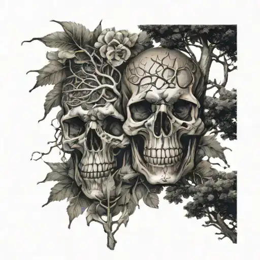 skull trees tattoo design idea