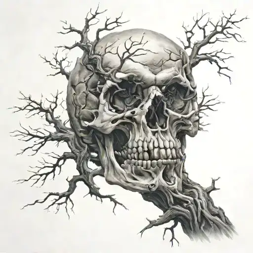 skull tree scary  tattoo design idea