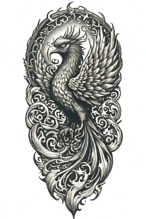 Phoenix rising from flames tattoo design idea
