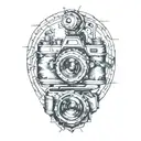 camera with 3 pocket watche intertwined within tattoo design idea