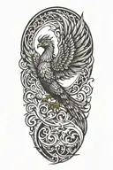 Phoenix rising from flames left arm sleeve tattoo design idea